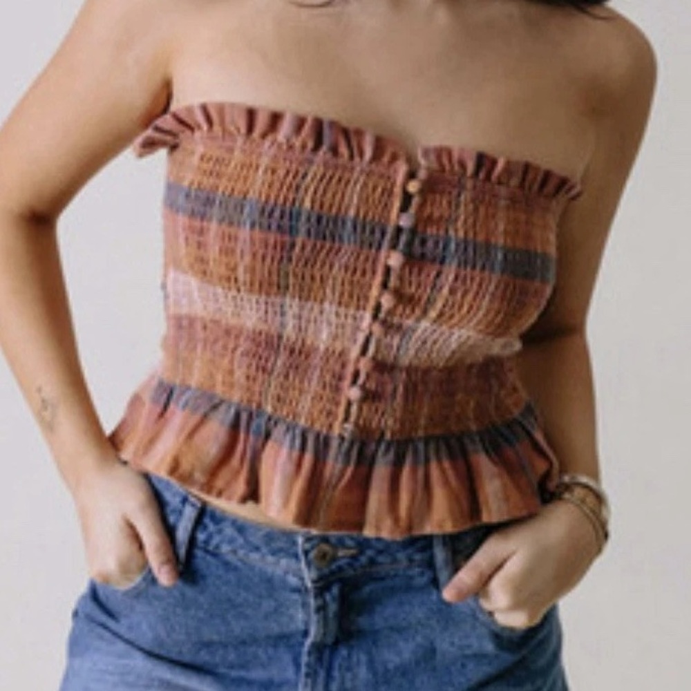 American Eagle Rust and Pink Smocked Tube Top